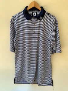 FJ FootJoy Polo Shirt Mens M White Stripe Short Sleeve Stretch Golf Polyester - Picture 1 of 9
