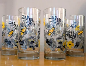 Libbey/Royal Norfolk Hummeln & Blumen Trinkgläser 16 Unzen - 4er oder 1er Set - Bild 1 von 15