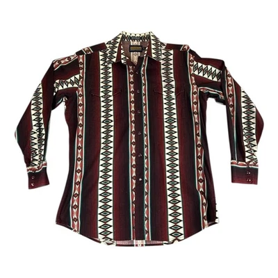 Panhandle Slim Shirt Mens Large Burgundy Western Aztec Pearl Snap Western Rodeo - Image 1 of 4