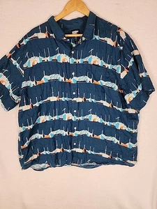 Lands End Shirt Mens 2XL XXL Blue Linen Sail Boats Ocean Vacation Short Sleeve - Picture 1 of 11
