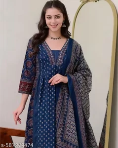 Conjunto Mujer Estampado Anarkali Kurta y Palazzo con Dupatta | Estampado | Conjunto Kurta - Imagen 1 de 4