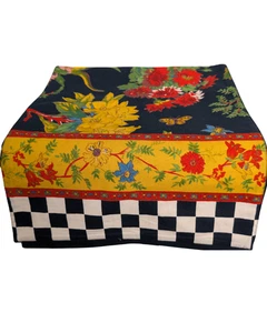 MacKenzie-Childs Botaniste Table Runner Floral Check End Fall Home Decor - Picture 1 of 7