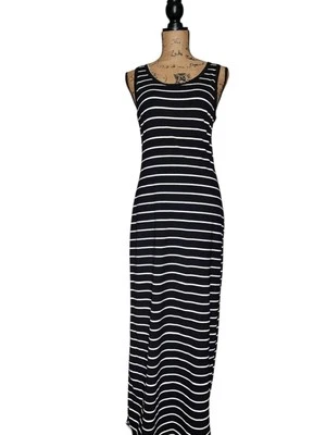 ZANZEA BLACK WHITE STRIPE KNIT STRETCH TANK MAXI DRESS SIZE 8 NWT - Image 1 of 3