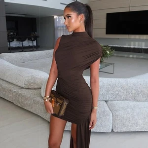 Mujeres Vestido Midi Sin Mangas Cuello Redondo Falda Envolvente Cuerpo Largo Asimétrico Vestido - Imagen 1 de 21