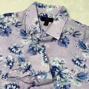 Club Room Luxury 100% Linen Shirt Mens L Purple Floral Long Sleeve Button Up - Picture 1 of 7