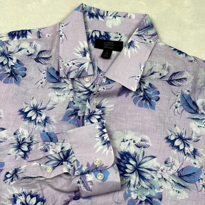 Club Room Luxury 100% Linen Shirt Mens L Purple Floral Long Sleeve Button Up - Image 1 of 4