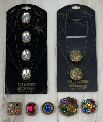 VTG 11pcs MJDesigns Brass Multicolor Rhinestone BUTTON COVERS #1033 #2000786 EUC - Image 1 of 4