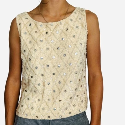 VTG Wool Beaded Sequin Tank Top Womens Small 60s NYE Retro Glam Holiday Party - Image 1 of 4