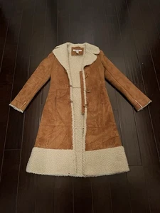 Larry Levine Women's Faux Shearling Fur Coat Size XS Light Brown Long - Picture 1 of 9