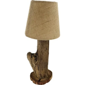 Driftwood Table Lamp Small Burlap Shade 13 Inches Tall Unique Handmade Electric - Picture 1 of 12