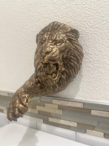 Hand Painted Gold 9x7x7 Fierce Lion Head 3d Wall Hanging Mount Sculpture PLA - Picture 1 of 7