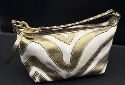 Bolso de mano pequeño Coach B4 bronce estampado cebra oro blanco asa superior # M050-478 Foto 1 de 4