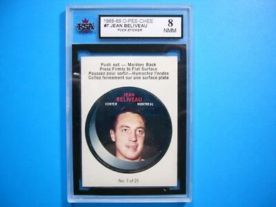 1968/69 O-PEE-CHEE PUCK INSERT HOCKEY STICKER #7 JEAN BELIVEAU KSA 8 NM/MINT OPC - Image 1 of 2