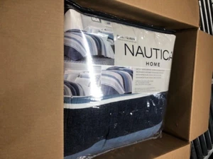 Nautica Westport Reversible Comforter Set Full/Queen Size Blue White Stripes - Picture 1 of 1