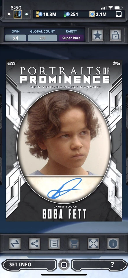 Topps Star Wars Digital Card Trader Marble Boba Portraits Of Prominence 2 Sig - Image 1 of 1