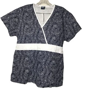 Top scrub da donna MG Medgear taglia media stampa margherite a primavera bianco navy nuovo con etichette - Foto 1 di 3