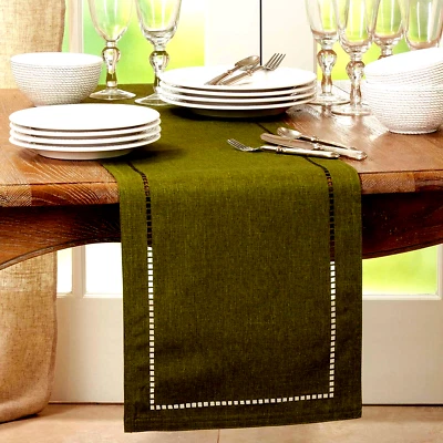 Corredor de mesa verde Saro Lifestyle Hadleigh cosido con dobladillo 14 X 54" - Nuevo con etiquetas Foto 1 de 2