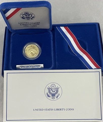 1986-W Proof $5.00 Dollar Liberty Gold Coin With Box & Coa Cover