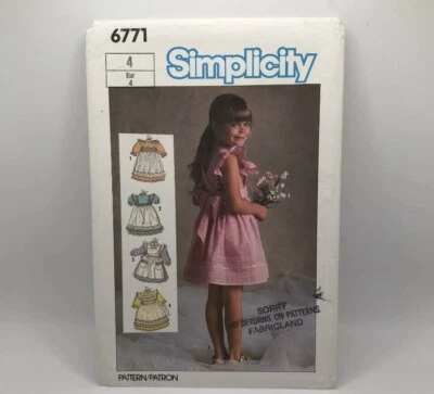 Simplicity 6771 Child/Girls 4 Set of Pinafores Sundress Sewing Pattern UNCUT - Image 1 of 2