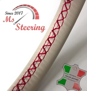 FOR Morris Minor 48-71 CREME LEATHER STEERING WHEEL COVER, PINK 2 STIT - Picture 1 of 6