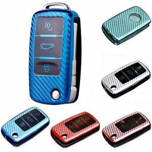 VW T5 T6 5N 7N 1T Protective Case Car Key Cover Chrome Carbon Look - Picture 1 of 1