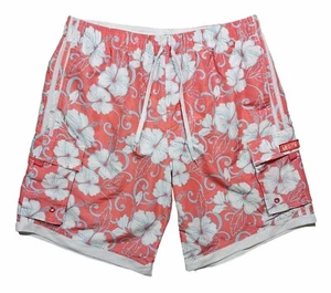 Uzzi Swim Trunks Cargo Pockets Lined Hawaiian Floral Coral Mens XXL - Picture 1 of 8