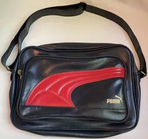 Borsa a tracolla retrò anni '90 Puma vinile blu navy messenger a righe rosse - Foto 1 di 16