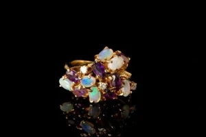 ANILLO DE COLECCIÓN SABRINA ÓPALO AZUL CLARO DIAMANTE AMATISTA ORO 14K BR - Imagen 1 de 5