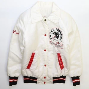 Vintage Cross Country Panthers Bomber Jacket Boys Size 36 White - Picture 1 of 4