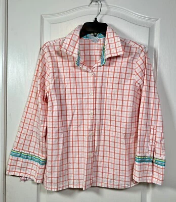 IZOD Stretch Womens Size XL Pink Check Fitted Button Down Cotton Shirt - Image 1 of 4