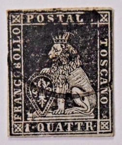 ITALIA ,ITALY 1851-52 Toscana Leone Mediceo 1q.nero su grigio USED ss. 1 DIENA - Picture 1 of 3
