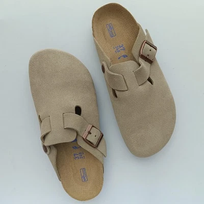Birkenstock Boston Taupe Gamuza Cuero Suave Plantilla Zueco Zapatos para Mujer y Hombre Foto 1 de 4