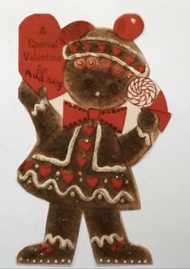 Vintage 1960s Gingerbread Man Valentine's Day Greeting Card with Glitter 5"h - Picture 1 of 3