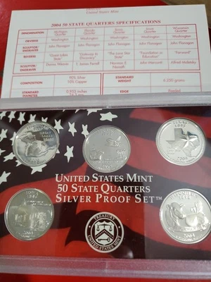 2004 S .90 Silver 5 Quarter Set Original Packaging Iowa,Michigan, Florida, Texas - Image 1 of 4