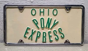 Plastic Ohio License Plate Pony Express with Chrome Bracket - RARE! - Picture 1 of 5