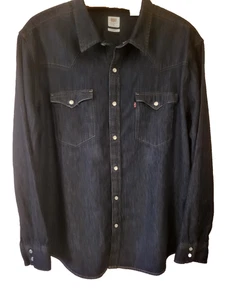 Herren XL Levis Standard Dark Navy Blue Pearl Snap Western LS Hemd Soft Denim - Bild 1 von 9