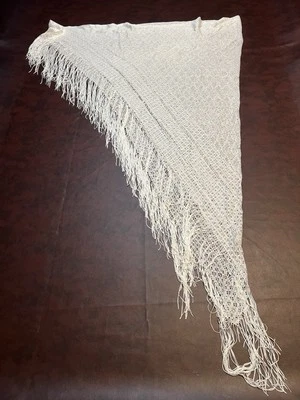 Mantón de piano vintage blanco con flecos envoltura de cabeza cottagecore flecos extra largo 72x52 Foto 1 de 4