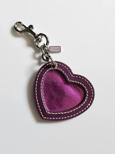 COACH Purple Plum Leather Heart Bag Charm Tag Key Ring Fob Photo Holder Vintage - Picture 1 of 11