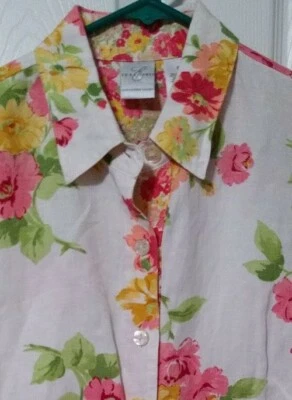 Camisa Emma James para mujer floral manga 3/4 botones talla 8 mezcla de lino Foto 1 de 4