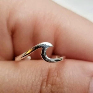 Anello donna attraente nuovo stile metallo massiccio fine argento sterling 925 punta ondulata - Foto 1 di 8