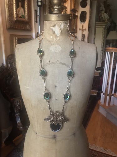 Collana lunga TORY BURCH quarzo verde DRAGONFLY oro brunito 38"