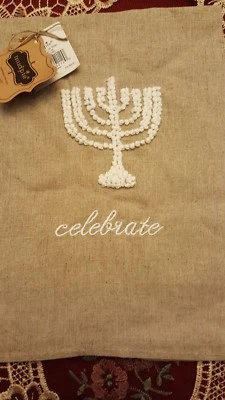 Torta de lama linho aveia nó francês bordado Menorah toalha de mão - Imagem 1 de 2