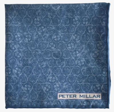 NEW PETER MILLAR Blue Silk/Cotton DOUBLE-SIDED Pocket Square Handkerchief - Image 1 of 4