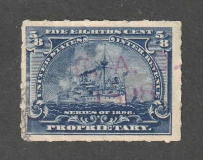 Scott #RB23, Used, F-VF, ⅝¢ Battleship, E. A. Osterhout, Chicago, IL - Image 1 of 2