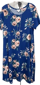 Neu mit Etikett 2.0 LuLaRoe mittelblau mauve rouge weiß weinrot Blumen Jessie Swing Kleid - Bild 1 von 9