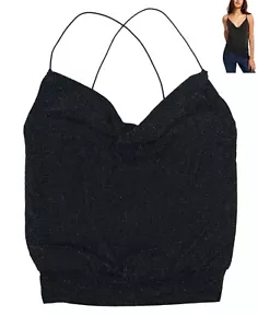 Crave Fame Metallic Finish Sleeveless Juniors Tank Top M NWT Black - Picture 1 of 2
