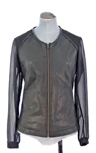 Muubaa Jacket Leather Black Mesh Sheer Sleeve Moto Biker Gothic Shirt size UK 12 - Picture 1 of 20