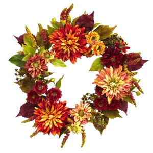 CORONA DE SEDA ARTIFICIAL DE DALIA Y MAMÁ 22" OTOÑO OTOÑO OTOÑO - Imagen 1 de 1