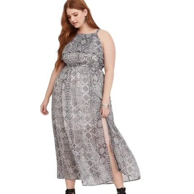 Torrid Black & White IKAT Chiffon Maxi Dress Size 1X Sleeveless Beachy Womens  - Image 1 of 4