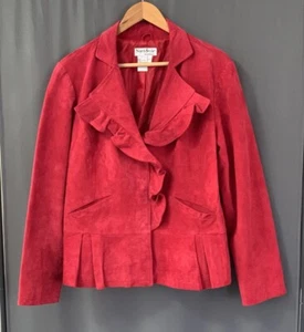 North Style Wildlederjacke mit Schößchen und Rüschen Größe Large rot Druckknopfleiste - Bild 1 von 13